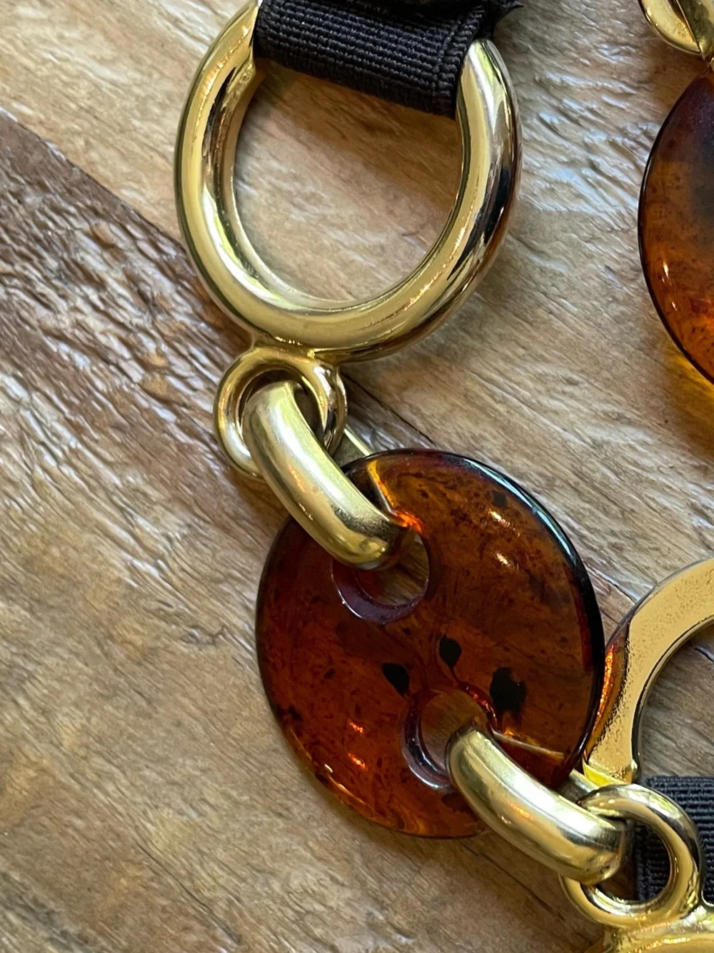 Sandy Duftler Womens Tortoise Shell Mixed Metal Leather Round Link Belt Sz M VTG